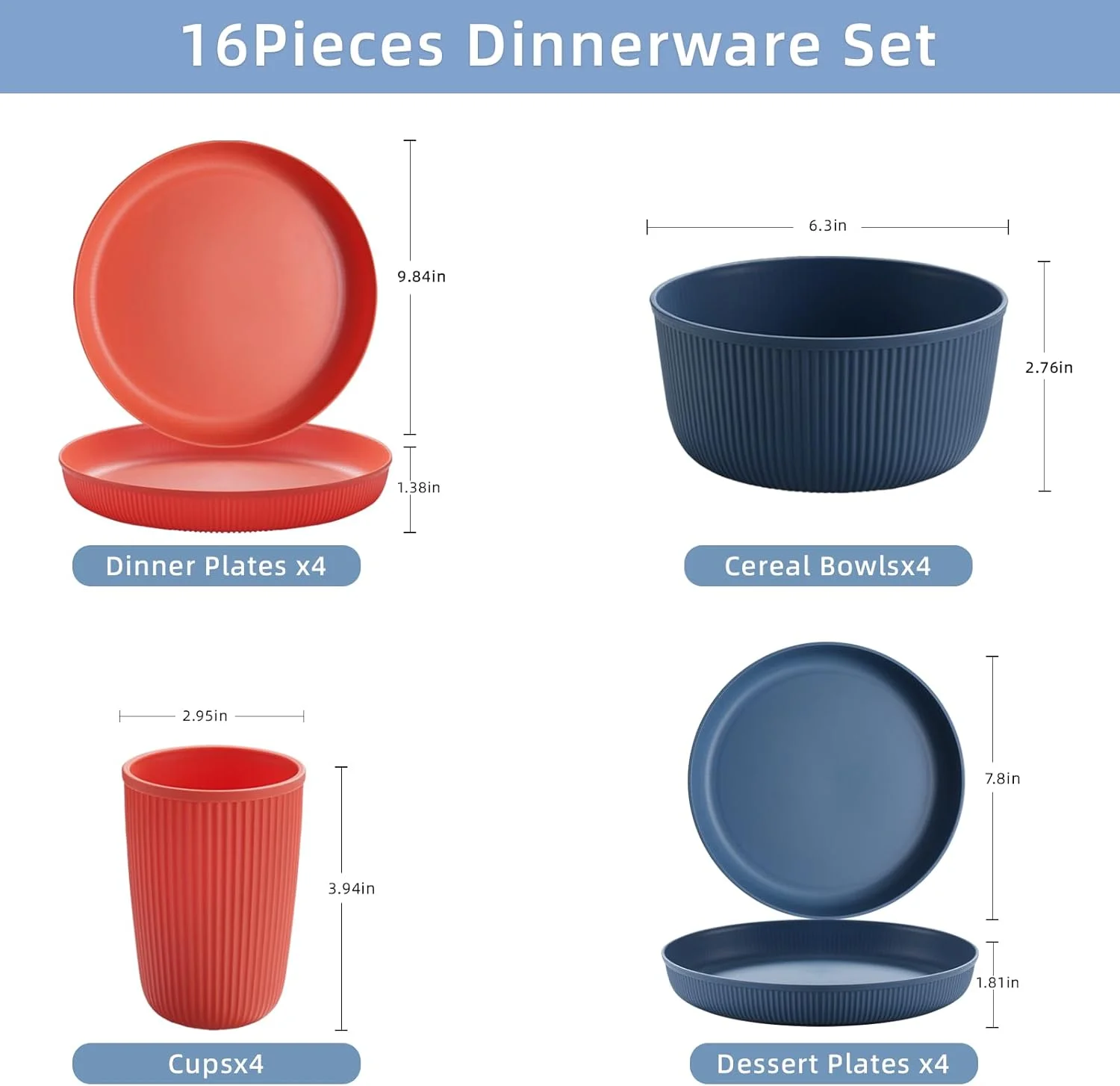 GoGoSprint Wheat Straw Dinnerware Sets For 4, Microwave Safe Plates And Bowls Sets, 4pcs Dishes, 4pcs Plates,4pcs Bowls,4pcs Cups,Unbreakable Plates and Bowls Sets For Camping,Outdoor