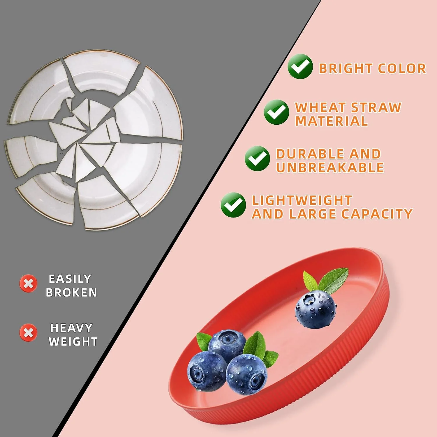 GoGoSprint Wheat Straw Dinnerware Sets For 4, Microwave Safe Plates And Bowls Sets, 4pcs Dishes, 4pcs Plates,4pcs Bowls,4pcs Cups,Unbreakable Plates and Bowls Sets For Camping,Outdoor