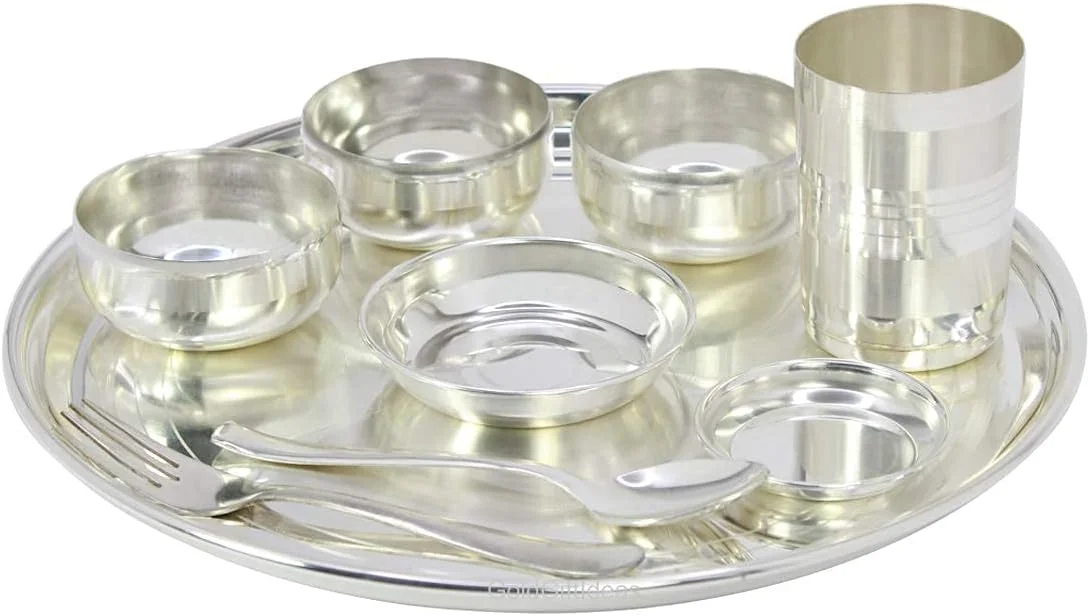 سرویس غذاخوری کاتا آبکاری نقره ای GoldGiftIdeas، 12 اینچی، مناسب منزل، ست کامل ظروف غذاخوری برای آشپزخانه و هدیه