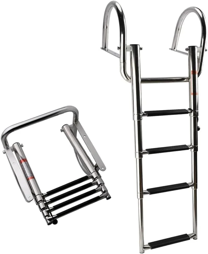 نردبان قایق داخلی 4 پله TAYGUM، نردبان تلسکوپی تاشو استیل ضد زنگ برای استخر شنای قایق تفریحی دریایی، با نرده دستی پدالی نردبان قایق داخلی 4 پله TAYGUM، نردبان تلسکوپی تاشو استیل ضد زنگ برای استخر شنای قایق تفریحی دریایی، با نرده دستی پدالی