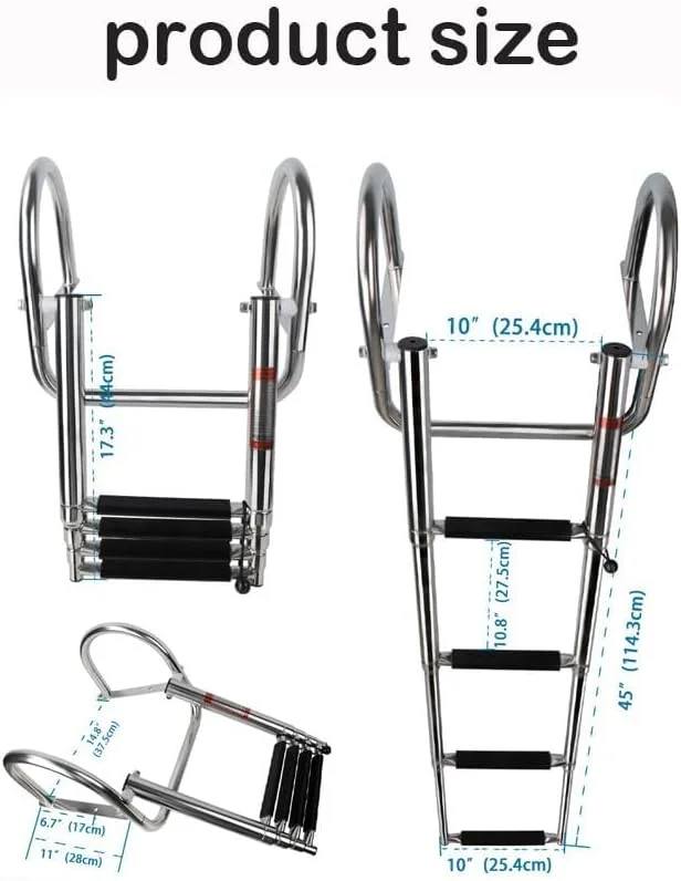 نردبان قایق داخلی 4 پله TAYGUM، نردبان تلسکوپی تاشو استیل ضد زنگ برای استخر شنای قایق تفریحی دریایی، با نرده دستی پدالی نردبان قایق داخلی 4 پله TAYGUM، نردبان تلسکوپی تاشو استیل ضد زنگ برای استخر شنای قایق تفریحی دریایی، با نرده دستی پدالی