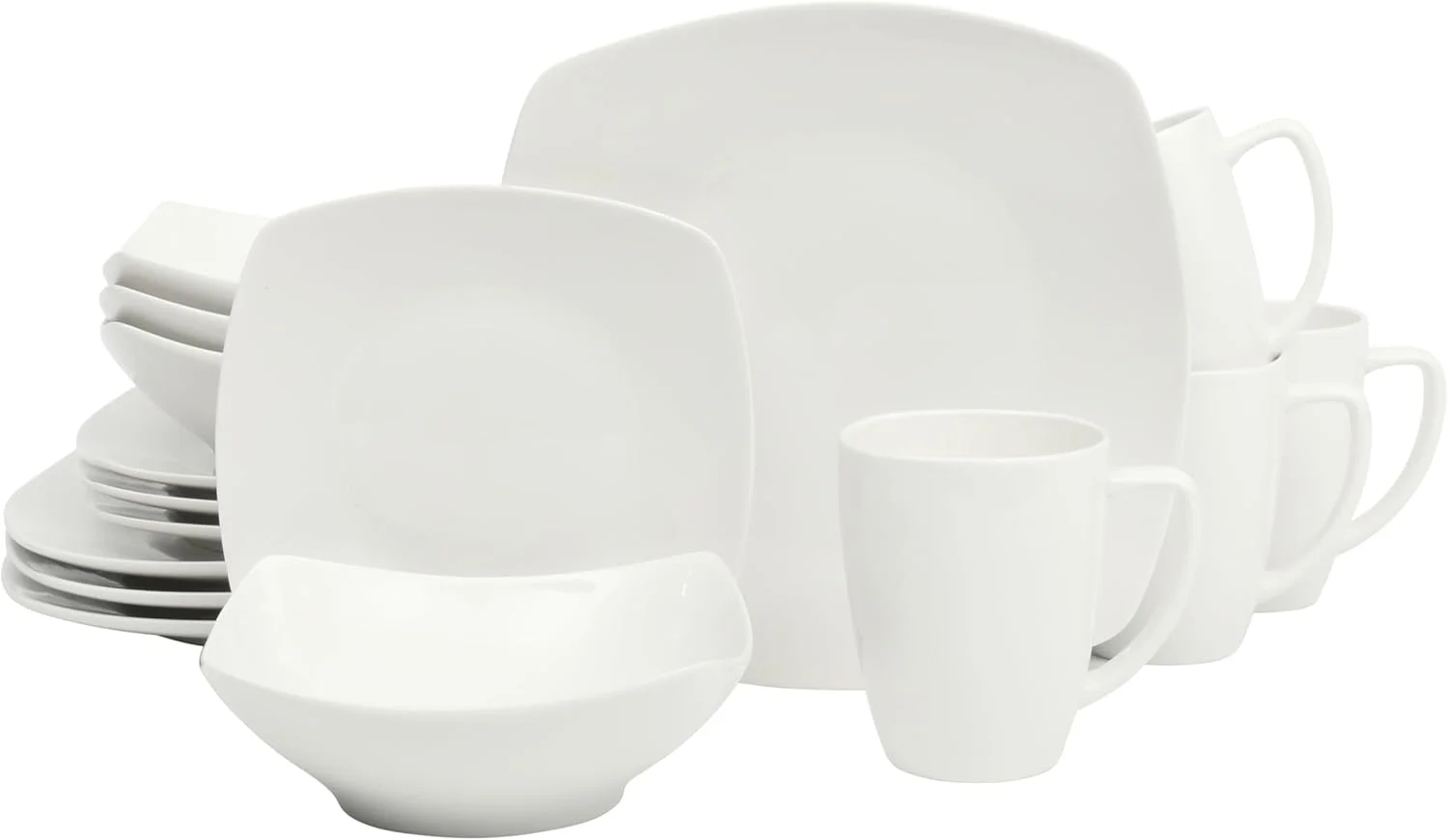 سرویس غذاخوری چینی 16 پارچه گیبسون سوهو لانژ هوم ذن بوفه، مناسب برای 4 نفر، سفید (مربع)