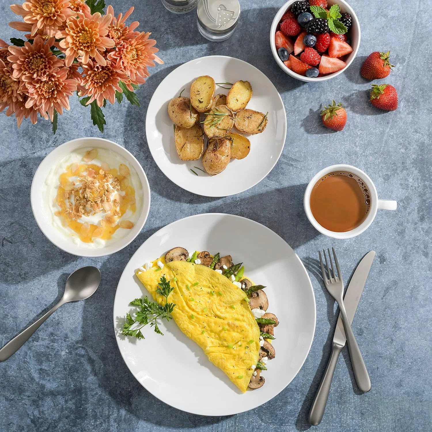 سرویس غذاخوری چینی 30 پارچه گیبسون هوم مدل Zen Buffet، مناسب برای 6 نفر، سفید (Coupe)