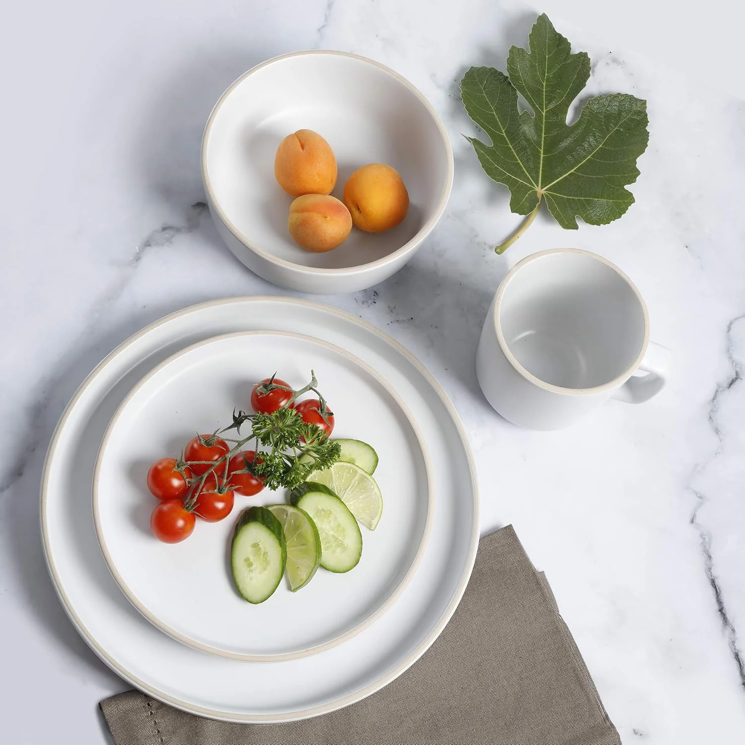 ست ظروف غذاخوری 16 پارچه گرد گیبسون هوم زوما، بشقاب، پیش دستی، کاسه، لیوان، مناسب برای 4 نفر، سرامیک مات، سفید