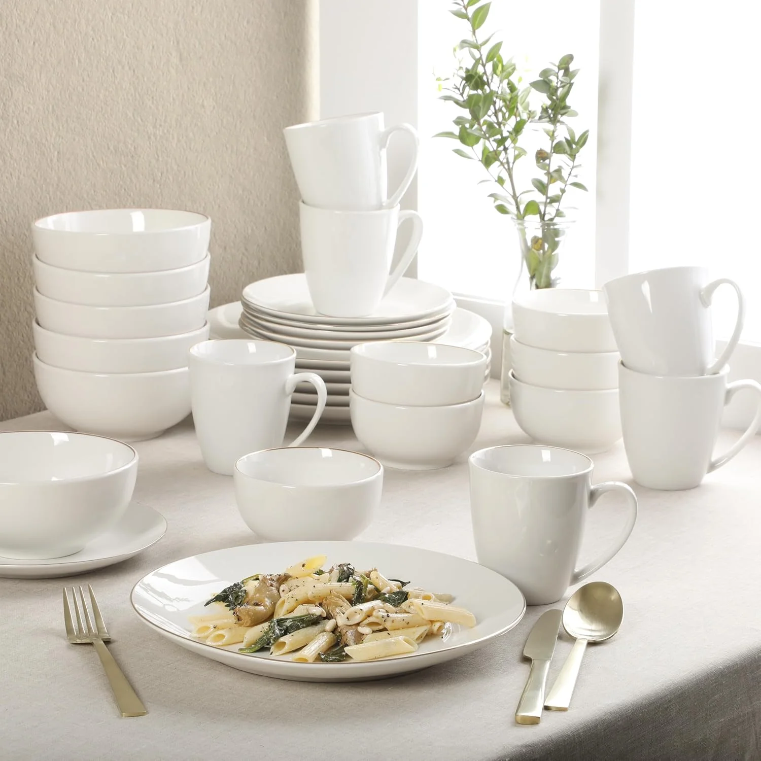 سرویس غذاخوری 30 پارچه گیبسون هوم مدل Ogalla - مناسب برای 6 نفر - چینی سفید با نوار طلایی