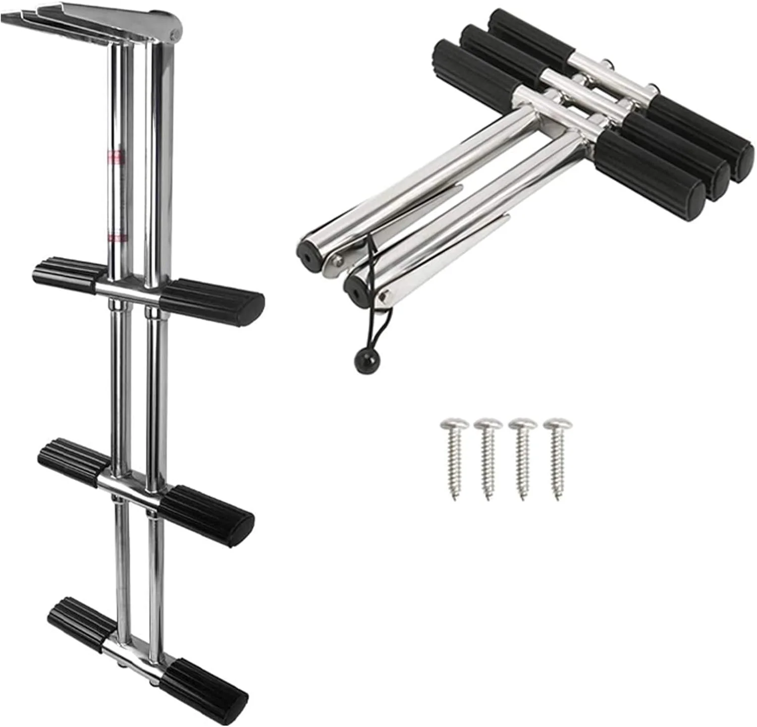 نردبان تاشو 3 پله قایق پانتون دریایی، نردبان تلسکوپی استیل ضد زنگ برای استخر، اسکله و سکوی شنا، تحمل وزن 150 کیلوگرم