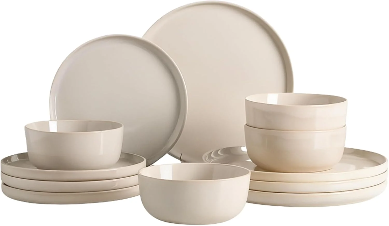 سرویس غذاخوری 12 پارچه سرامیکی FEELINGS STONEWARE | ظروف بادوام برای وعده های غذایی خانوادگی | شامل بشقاب غذاخوری، کاسه و لیوان | طراحی شیک برای استفاده روزمره (بژ 1)
