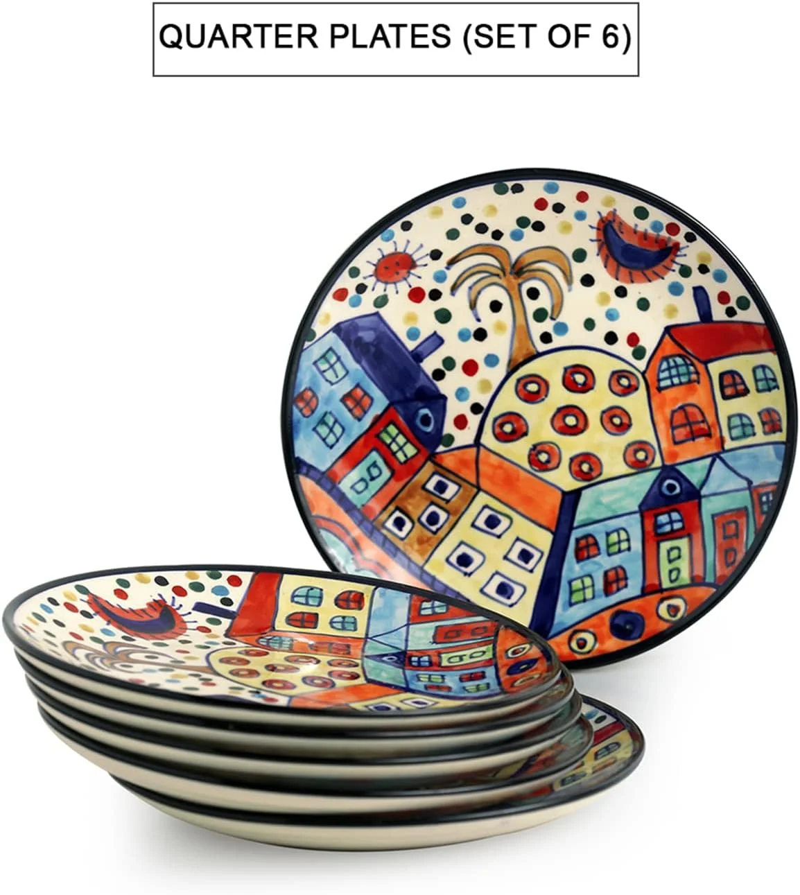 اکسکلوسیو لین ست بشقاب سرامیکی طرح کلبه، 6 تکه، چند رنگ