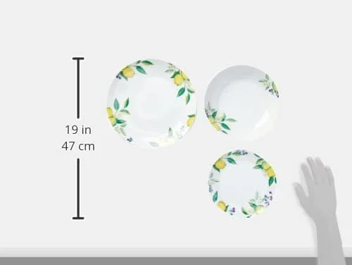 سرویس غذاخوری 18 پارچه اکسلسا طرح لیمو، چینی، سفید/لیمو