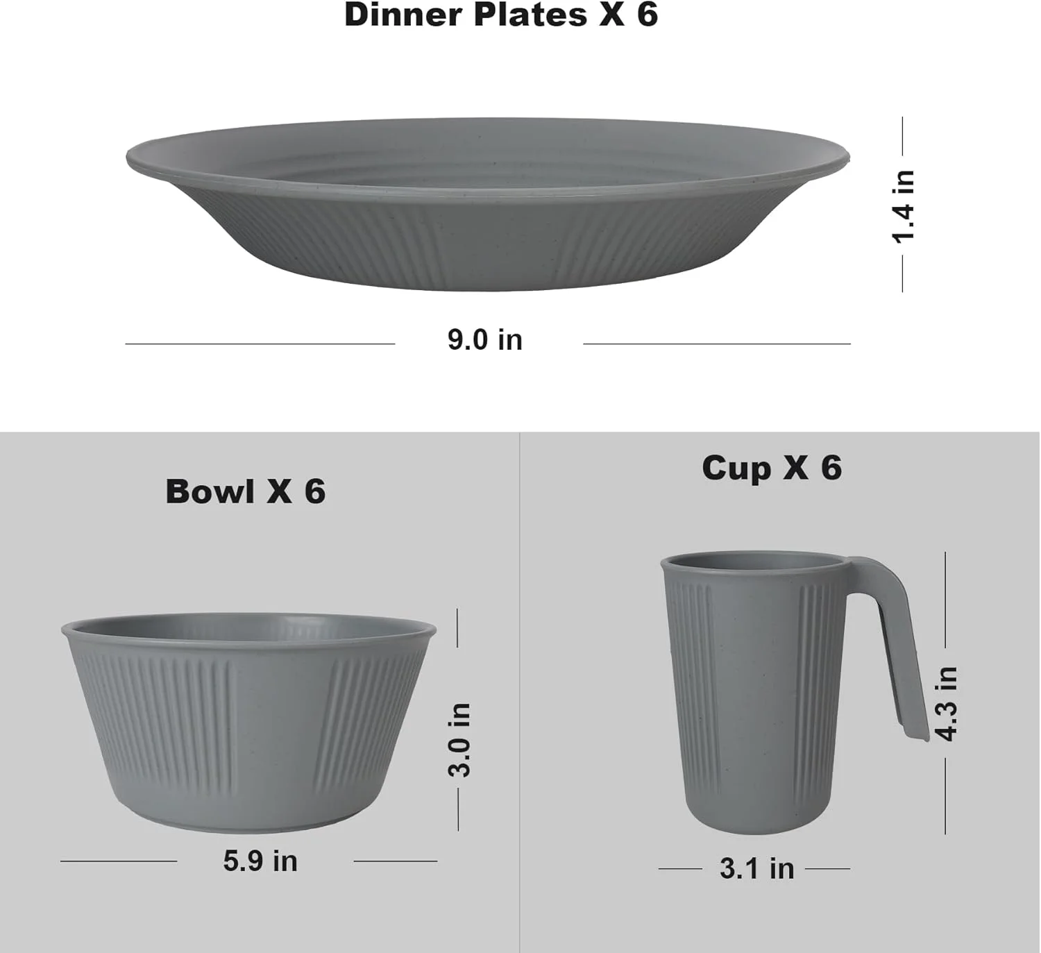ست ظروف غذاخوری پلاستیکی نشکن Excefore برای 6 نفر - ظروف غذاخوری قابل استفاده مجدد با بشقاب، کاسه، فنجان - قابل استفاده در مایکروویو و ماشین ظرفشویی - ایده آل برای کمپینگ، پیک نیک، خانه و مهمانی ها