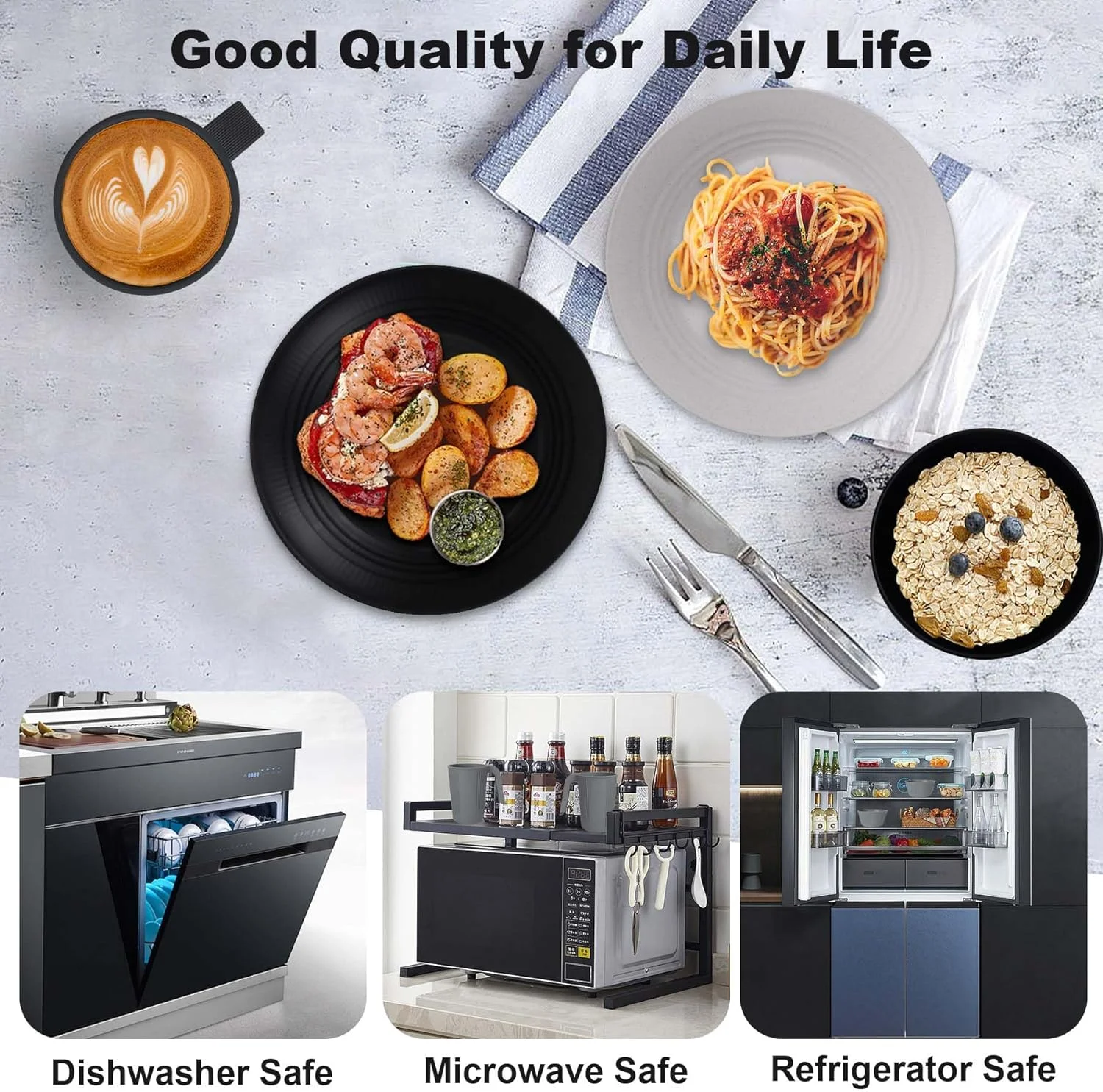 ست ظروف غذاخوری پلاستیکی نشکن Excefore برای 6 نفر - ظروف غذاخوری قابل استفاده مجدد با بشقاب، کاسه، فنجان - قابل استفاده در مایکروویو و ماشین ظرفشویی - ایده آل برای کمپینگ، پیک نیک، خانه و مهمانی ها