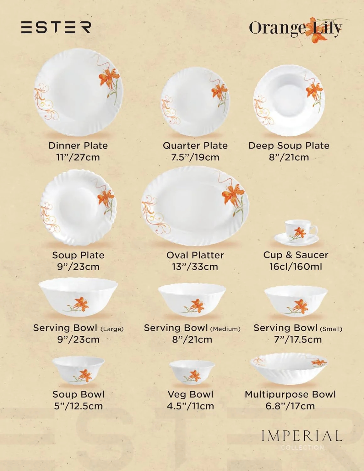 بشقاب ربع خوری اپال امپریال استر، درجه یک، 19 سانتی متر، ظرف غذاخوری برای سرو آشپزخانه، طرح گل نارنجی