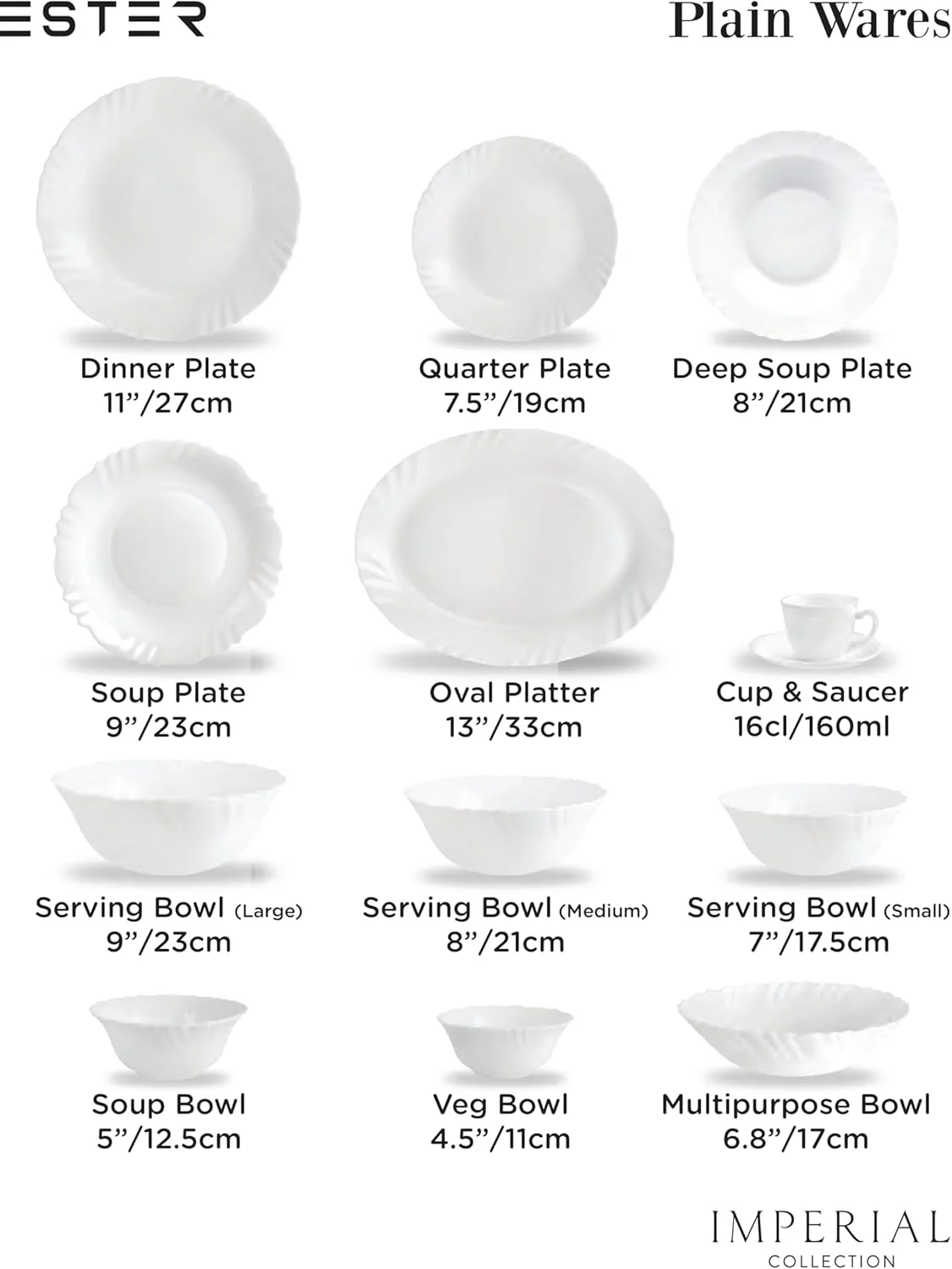 بشقاب پیش دستی ساده اپال امپریال استر، 19 سانتی متر، ظرف غذاخوری برای سرو در آشپزخانه