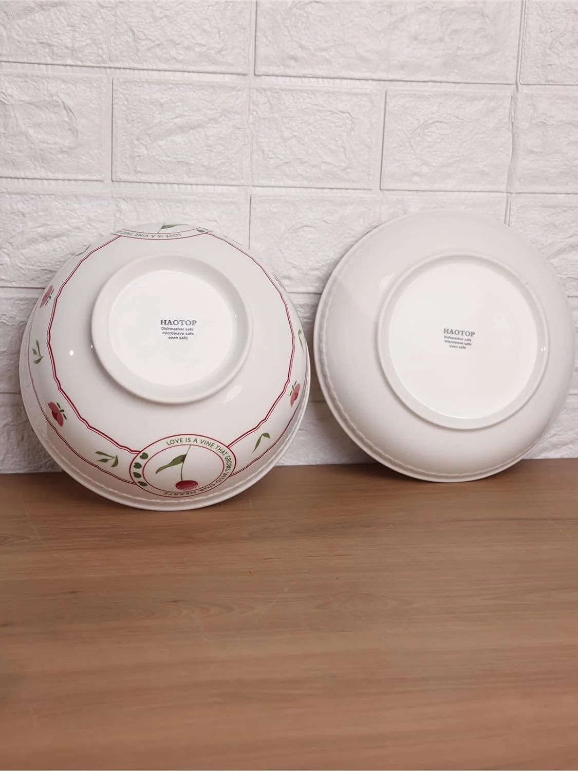 ست ظروف غذاخوری سرامیکی HAOTOP، 3 تکه بشقاب و کاسه، طرح گلدار، بشقاب و کاسه سرو غذا برای سالاد، سوپ، پاستا، قابل استفاده در مایکروویو و ماشین ظرفشویی، سفید