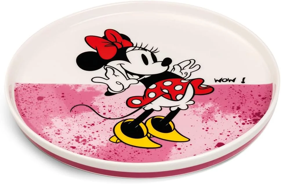 بشقاب کنار غذاخوری طرح میکی موس ایگان - بشقاب دسر گرد 20 سانتی متری زرد رنگ | چینی استخوانی جدید | قابل استفاده در مایکروویو و ماشین ظرفشویی | مجموعه ظروف غذاخوری (صورتی)