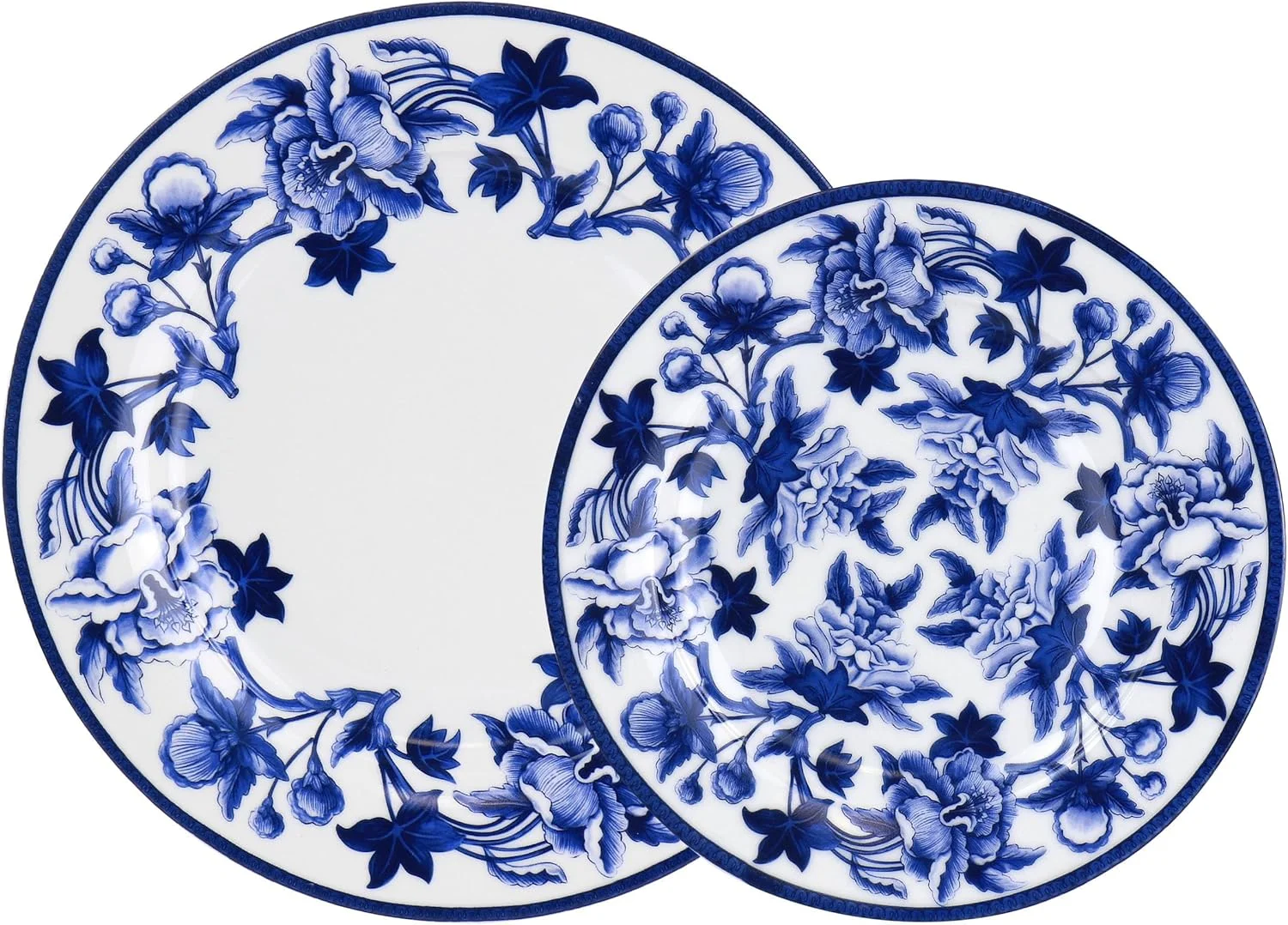 سرویس غذاخوری 16 پارچه گرد چینی الاما مدل Cattleya Orchid، آبی و سفید