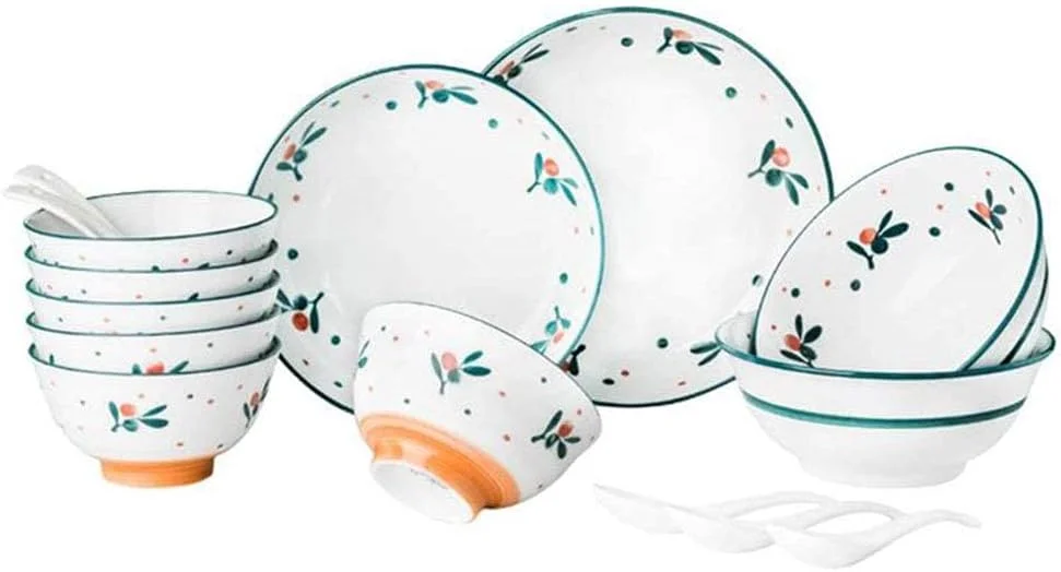 ست ظروف غذاخوری طرح گلدار، ست 18 پارچه سرامیکی شامل بشقاب، کاسه و قاشق، مناسب برای 6 نفر
