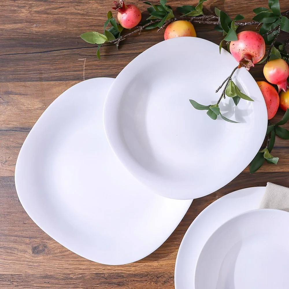 بشقاب سوپ اپال مربعی اسنشیال - بشقاب سوپ شیشه اپال بادوام، قابل استفاده در مایکروویو و ماشین ظرفشویی، ظروف غذاخوری شیک برای خانه، آشپزخانه، رستوران ها، ایده آل برای سرو سوپ و خورش - سفید 23 سانتی متر