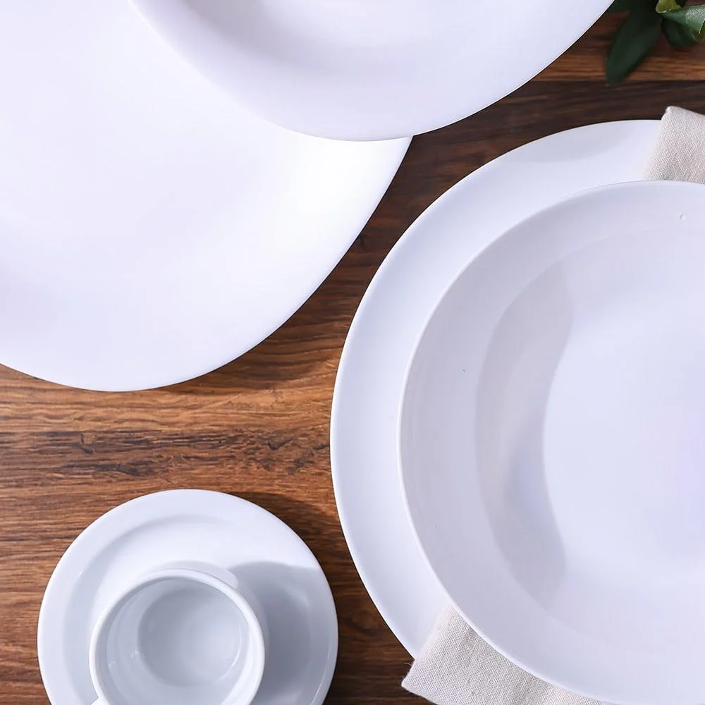 بشقاب سوپ اپال مربعی اسنشیال - بشقاب سوپ شیشه اپال بادوام، قابل استفاده در مایکروویو و ماشین ظرفشویی، ظروف غذاخوری شیک برای خانه، آشپزخانه، رستوران ها، ایده آل برای سرو سوپ و خورش - سفید 23 سانتی متر