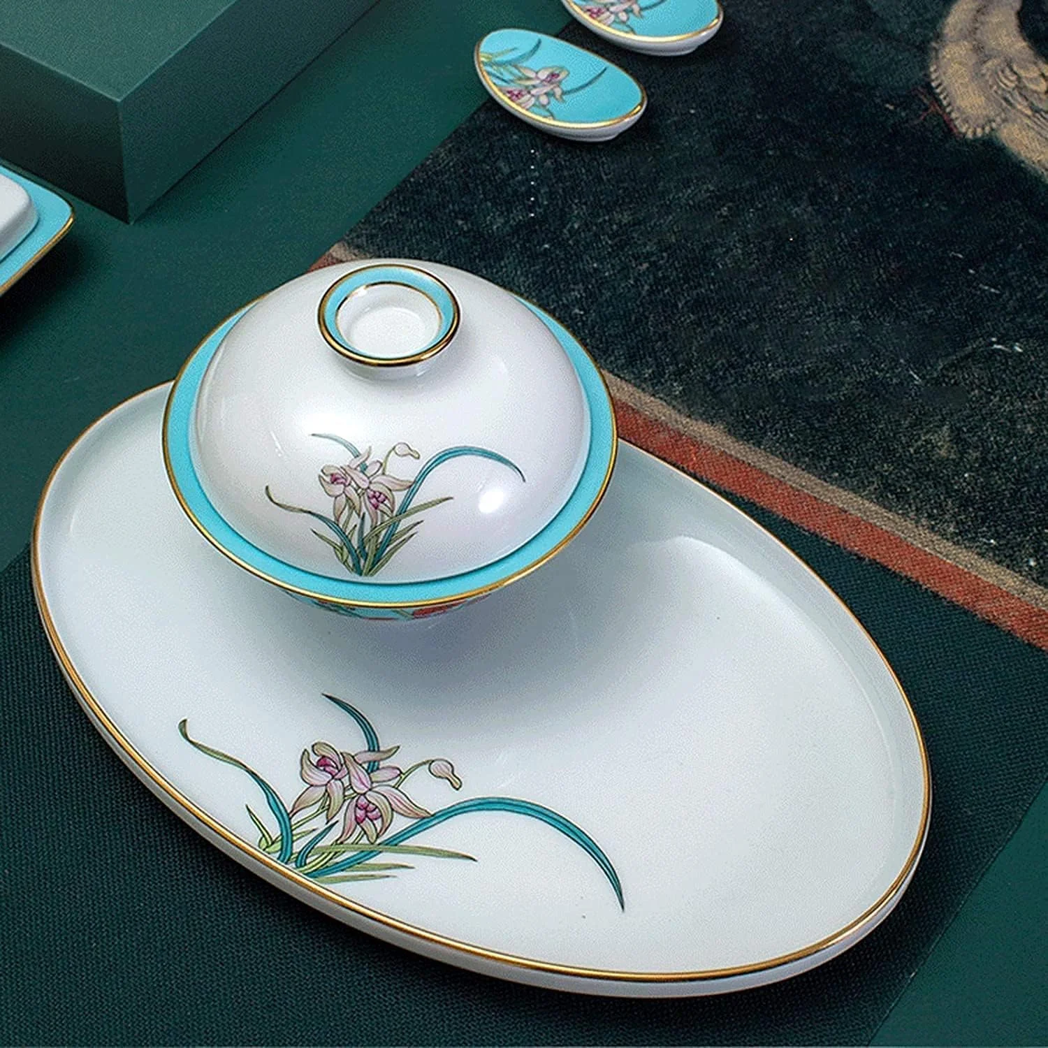 سرویس غذاخوری لوکس خانوادگی، سرویس ظروف سرامیکی، سرویس غذاخوری 38 تکه برجسته دست ساز طلایی چینی استخوانی | بشقاب استیک چینی و...