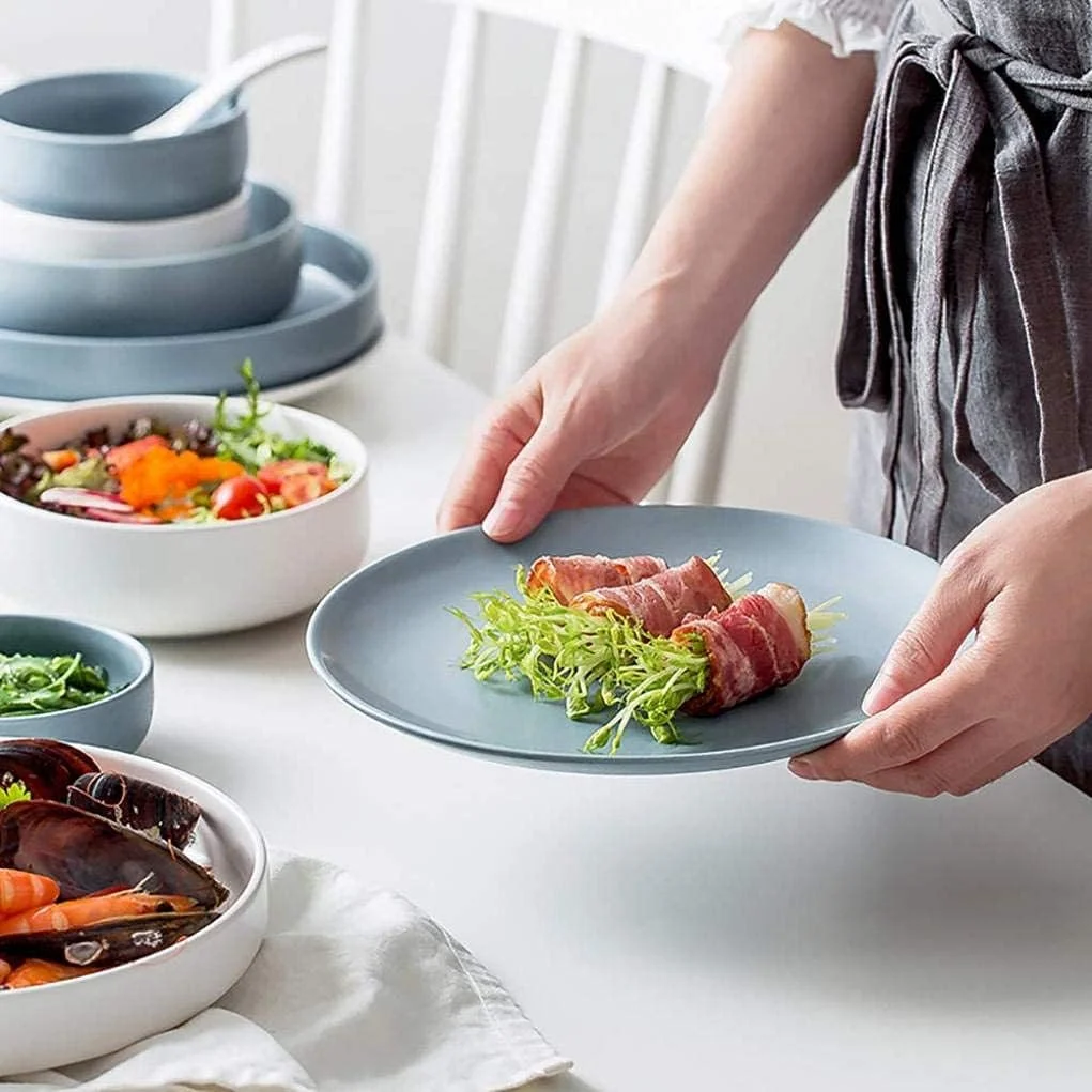 ست ظروف غذاخوری 16 پارچه، ست ظروف سرامیکی سفید و آبی برای 4 نفر