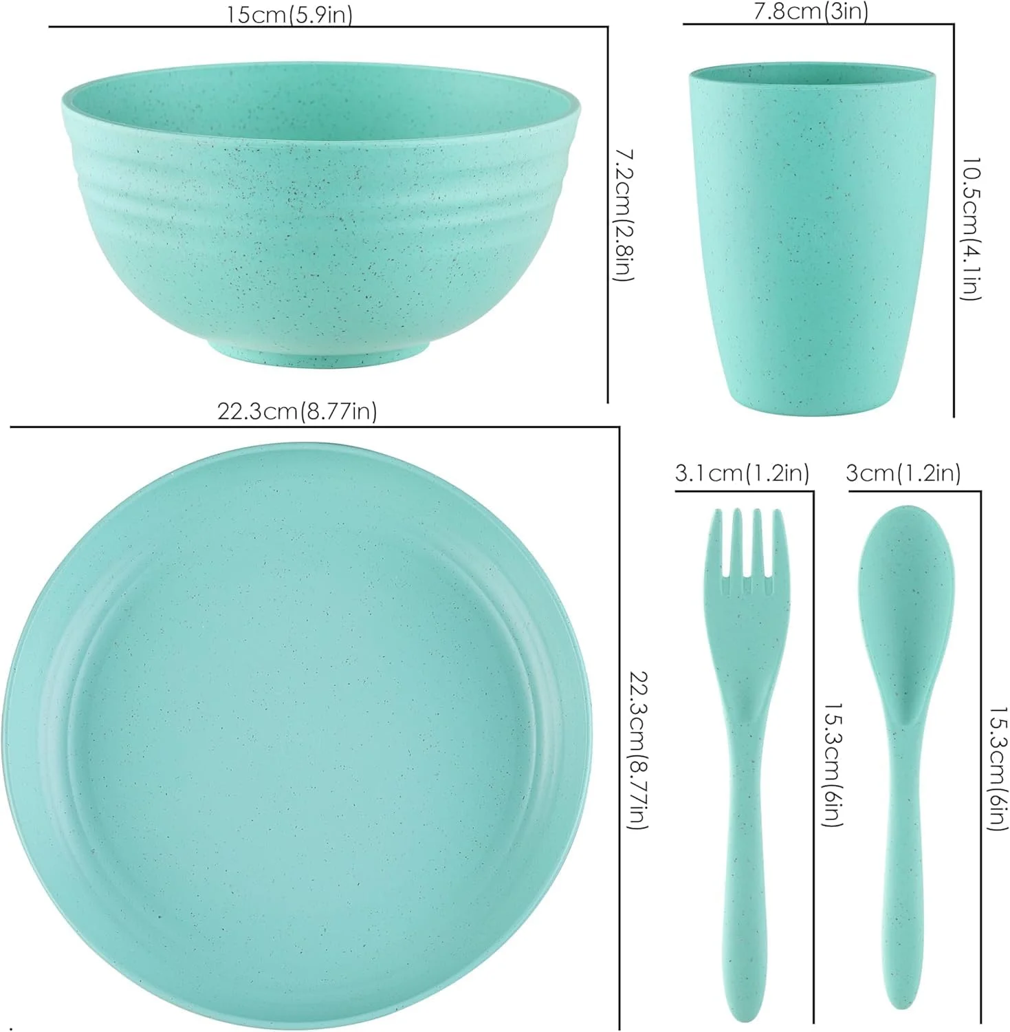 ست ظروف غذاخوری کاه گندم، نشکن، سبک وزن، شامل بشقاب و کاسه غلات، قابل استفاده در مایکروویو و ماشین ظرفشویی، قابل استفاده مجدد، ظروف سازگار با محیط زیست برای کودکان و بزرگسالان، 20 تکه (رنگی)