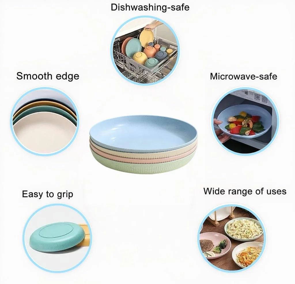 ست ظروف پلاستیکی 44 تکه، شامل بشقاب، کاسه، فنجان، و قاشق چنگال، مناسب برای 4 نفر، ست سرو سبک و قابل استفاده مجدد، حمل و نقل و تمیز کردن آسان