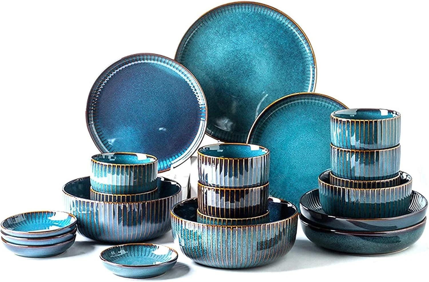 سرویس غذاخوری 14 پارچه، سرویس ظروف سرامیکی، سرویس ظروف غذاخوری، مجموعه کامل ظروف چینی، بشقاب های غذاخوری به سبک نوردیک خلاقانه، قابل استفاده در مایکروویو و ماشین ظرفشویی