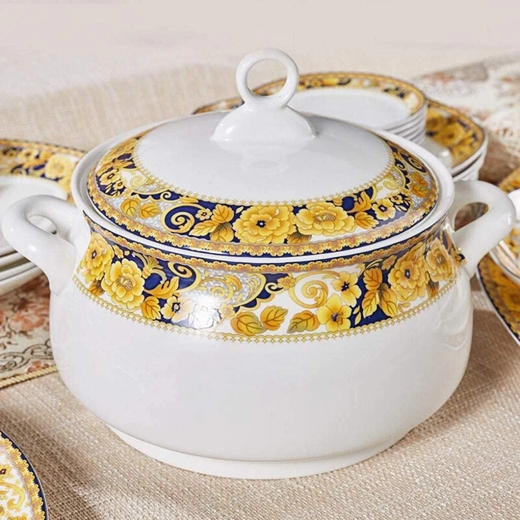 سرویس غذاخوری 46 پارچه طرح گل قدیمی، ترکیبی از بشقاب، کاسه و ظروف سرامیکی