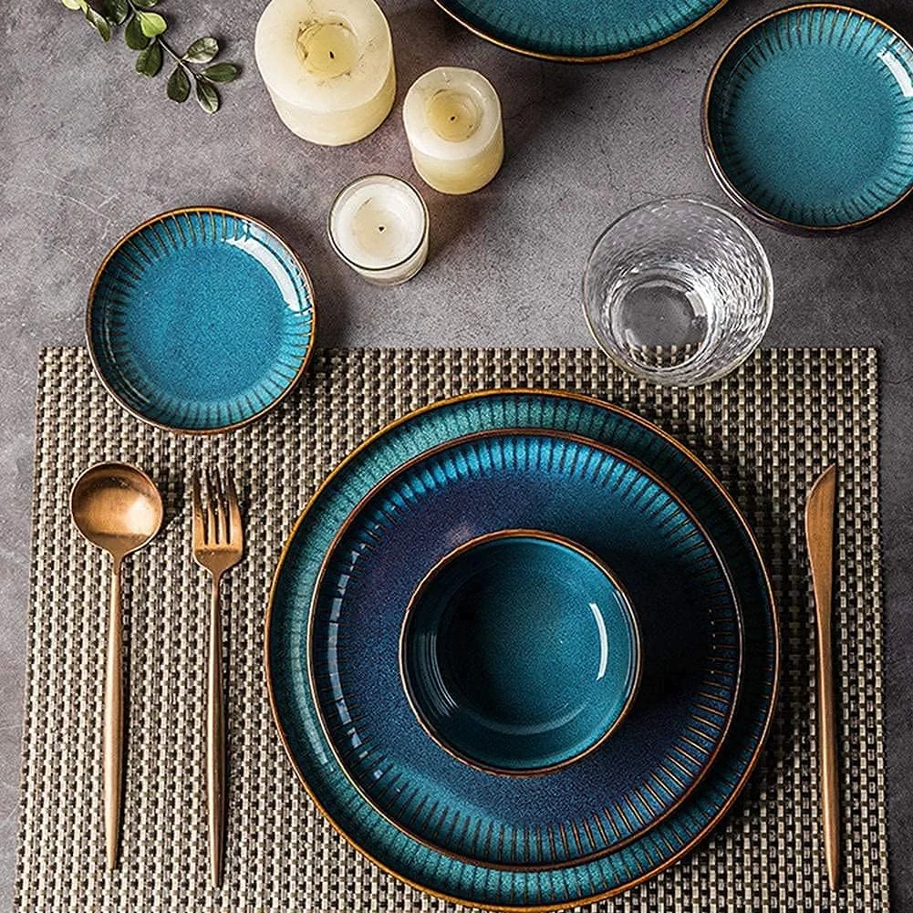 سرویس غذاخوری 14 پارچه، سرویس ظروف سرامیکی، سرویس ظروف غذاخوری، مجموعه کامل ظروف چینی، بشقاب های غذاخوری به سبک نوردیک خلاقانه، قابل استفاده در مایکروویو و ماشین ظرفشویی