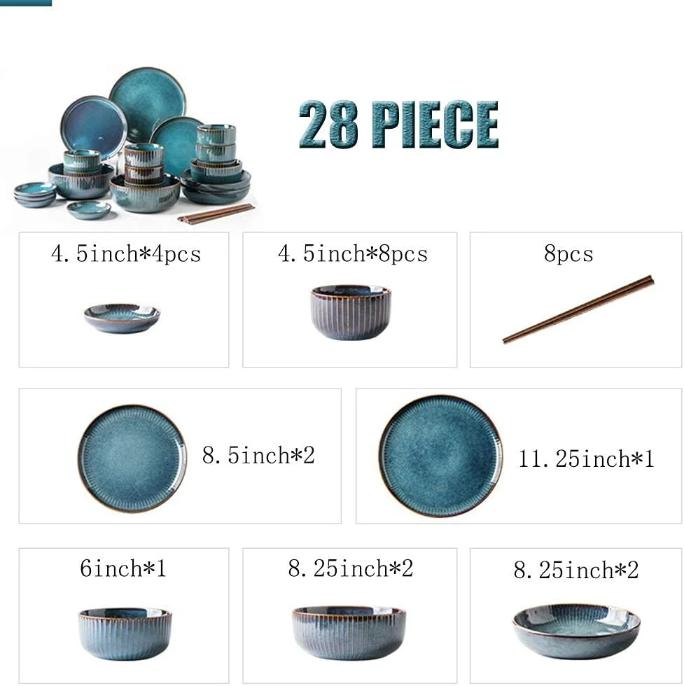 ظروف غذاخوری مهمانی، ست ظروف غذاخوری نفیس، ست ظروف غذاخوری، ست ظروف غذاخوری چینی آبی، ست بشقاب و کاسه سرامیکی، ظروف سنگی با لعاب مدرن و خلاقانه