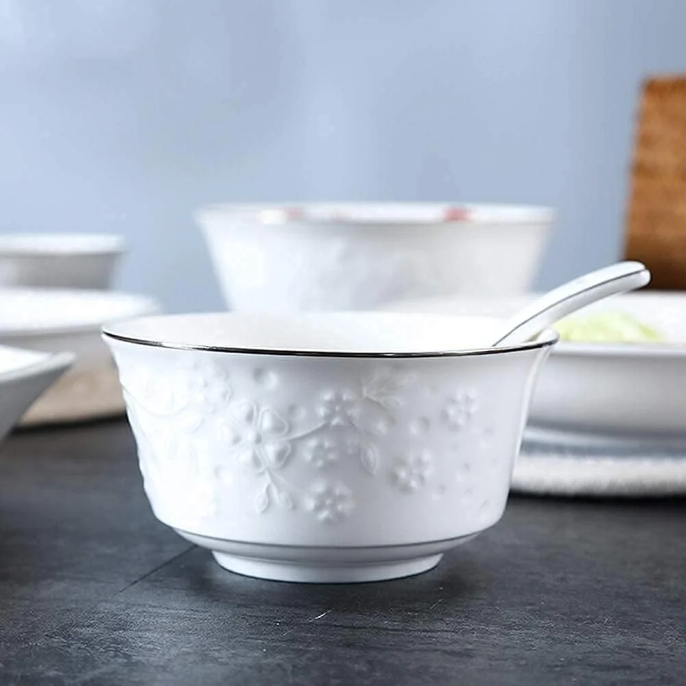 سرویس ظروف غذاخوری آشپزخانه و غذاخوری، سرویس ظروف سرامیکی، بشقاب/کاسه/دیس مجموعه ظروف چینی ۲۱ تکه - مهمانی خانوادگی رستوران