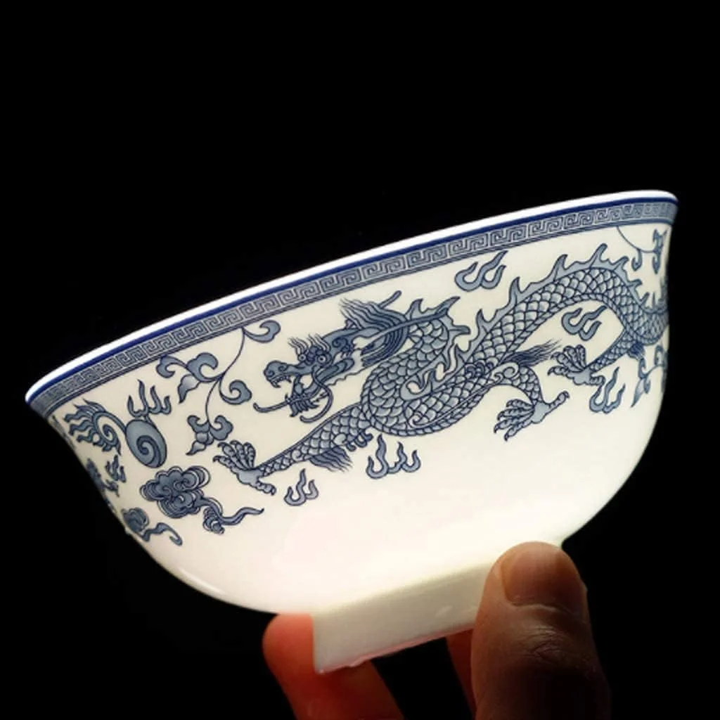 سرویس ظروف غذاخوری - سرویس ظروف لوکس هدیه، سرویس ظروف سرامیکی 50 تکه، کاسه/قابلمه/بشقاب/قاشق | سرویس ظروف چینی استخوانی، چینی آبی و سفید