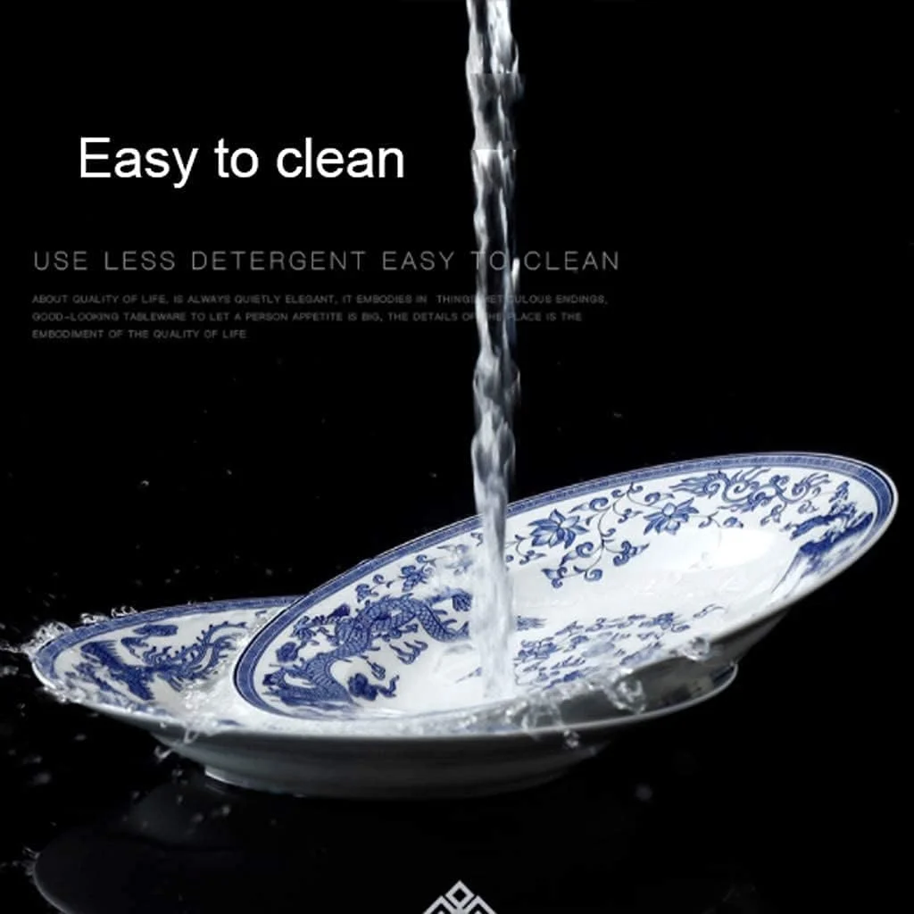 سرویس ظروف غذاخوری - سرویس ظروف لوکس هدیه، سرویس ظروف سرامیکی 50 تکه، کاسه/قابلمه/بشقاب/قاشق | سرویس ظروف چینی استخوانی، چینی آبی و سفید