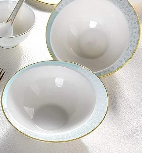 سرویس ظروف غذاخوری - سرویس ظروف لوکس، سرویس ظروف چینی استخوانی ممتاز 50 تکه برای 10 نفر، شامل بشقاب های غذاخوری شیک، بشقاب های سوپ خوری، بشقاب های تخت