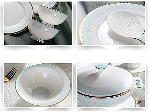سرویس ظروف غذاخوری - سرویس ظروف لوکس، سرویس ظروف چینی استخوانی ممتاز 50 تکه برای 10 نفر، شامل بشقاب های غذاخوری شیک، بشقاب های سوپ خوری، بشقاب های تخت