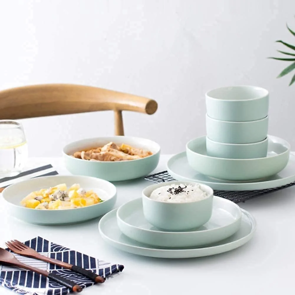 ست ظروف غذاخوری آشپزخانه و ناهارخوری، ست ظروف غذاخوری 10 تکه - ست آشپزخانه سرامیکی کره ای ژاپنی - 4 کاسه برنج، 4 بشقاب و 2 کاسه سوپ - مهمانی خانوادگی رستوران، لایت جی