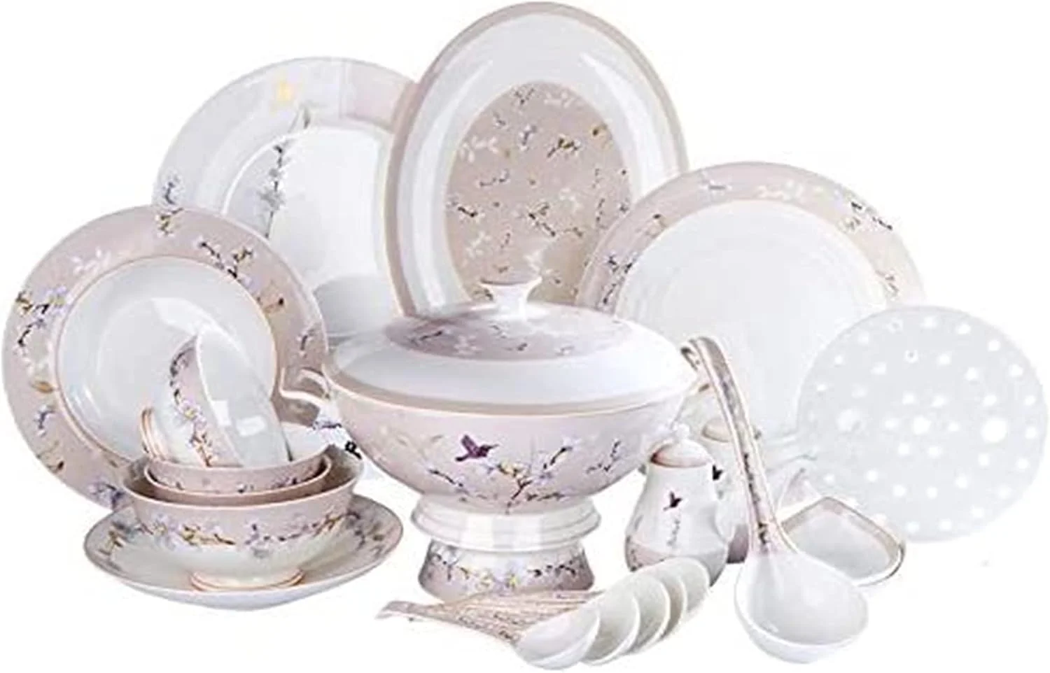 سرویس ظروف غذاخوری - سرویس ظروف لوکس هدیه، سرویس ظروف چینی استخوانی 50 پارچه، سرویس غذاخوری، کاسه ساده خانگی ظروف چینی لوکس سبک عروسی