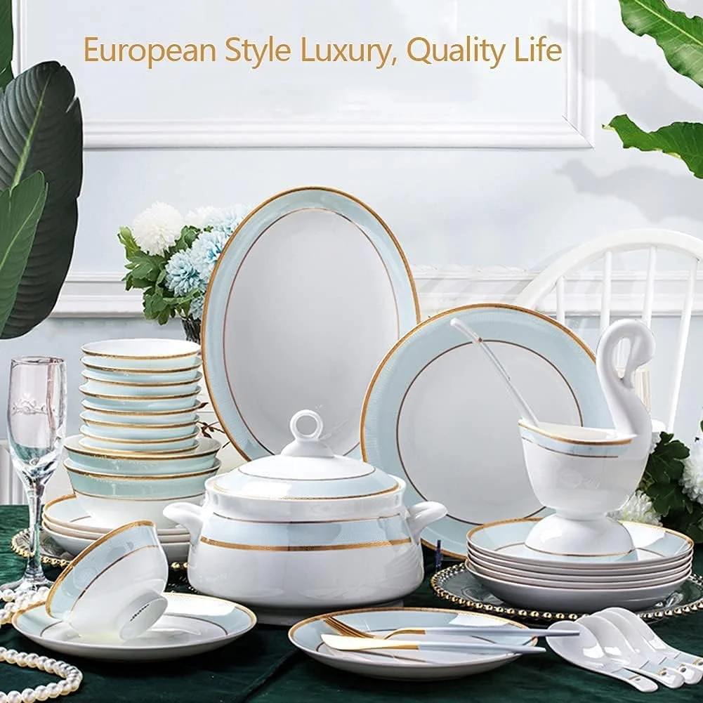 سرویس ظروف غذاخوری - سرویس ظروف لوکس، 30، 56، 60 پارچه سرویس ظروف سرامیکی ظروف چینی استخوانی ظروف بشقاب ترکیبی سرامیکی، 30 تکه، 60 لوکس