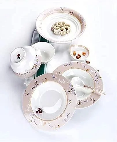 سرویس ظروف غذاخوری - سرویس ظروف لوکس هدیه، سرویس ظروف چینی استخوانی 50 پارچه، سرویس غذاخوری، کاسه ساده خانگی ظروف چینی لوکس سبک عروسی