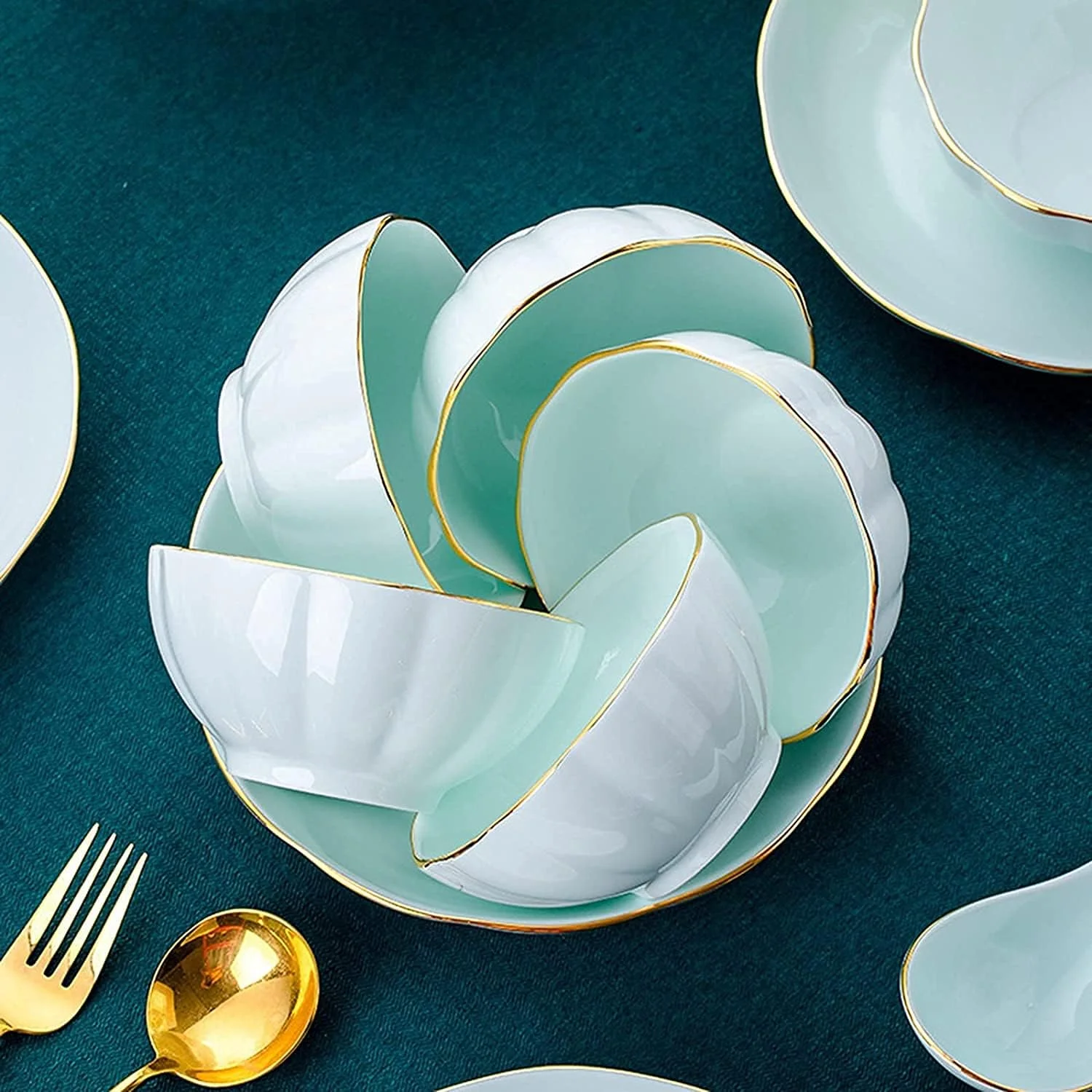 سرویس ظروف غذاخوری - سرویس ظروف هدیه لوکس، سرویس ظروف چینی استخوانی، سرویس ظروف چینی آبی سفید مدرن درجه یک - ست ظروف غذاخوری مهمانی بشقاب صبحانه چینی