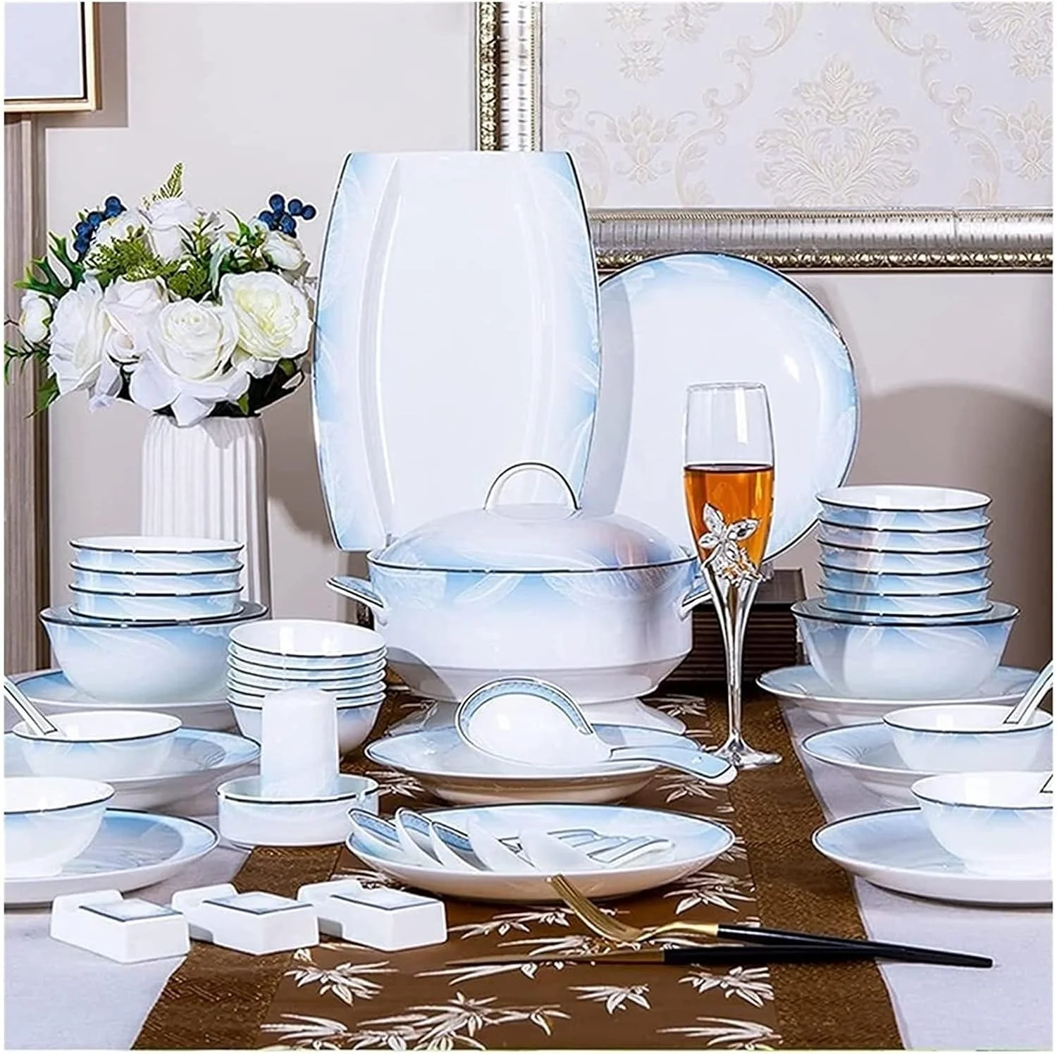 سرویس ظروف غذاخوری لوکس خانوادگی، سرویس غذاخوری 56/60 پارچه ای سرامیکی، ظروف غذاخوری، بشقاب، سرویس غذاخوری ترکیبی سرامیکی، ست غذاخوری