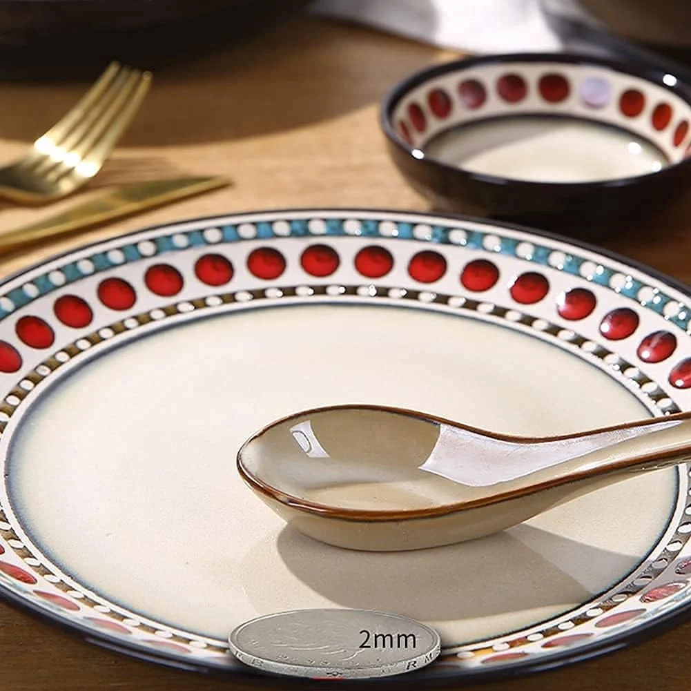 سرویس غذاخوری 11 پارچه، ست ظروف غذاخوری چینی به سبک رترو آمریکایی با بشقاب و کاسه، ست شام سرامیکی برای آشپزخانه و غذاخوری، ایمن برای مایکروویو و ماشین ظرفشویی