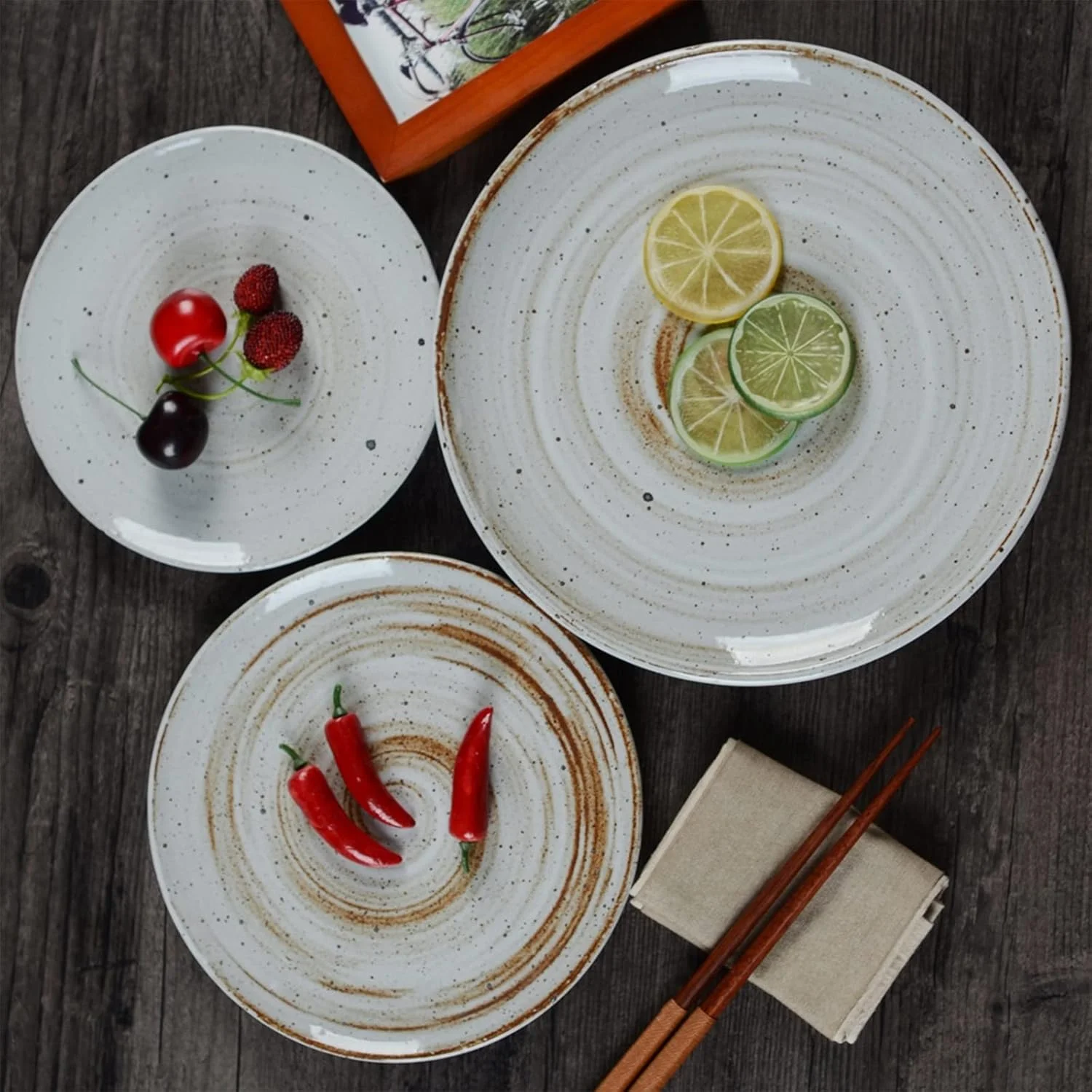 سرویس ظروف غذاخوری، ست کاسه و بشقاب چینی، ست ظروف غذاخوری سرامیکی رترو 16 تکه، ست ظروف سنگی برای 4 نفر، ست ترکیبی ظروف بشقاب/کاسه برای مهمانی خانوادگی