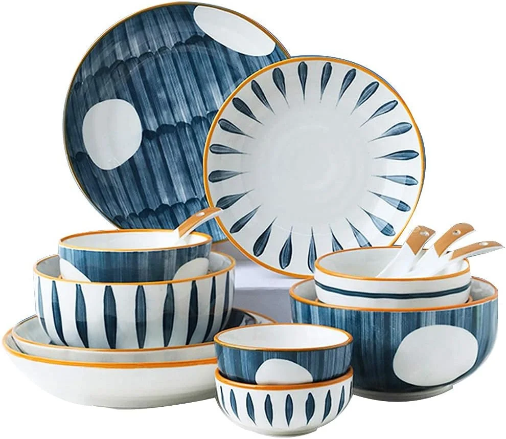 ست ظروف غذاخوری شیک، ست ظروف غذاخوری چینی، ست بشقاب و کاسه سرامیکی، ظروف سنگی لعابدار مدرن خلاقانه گرد