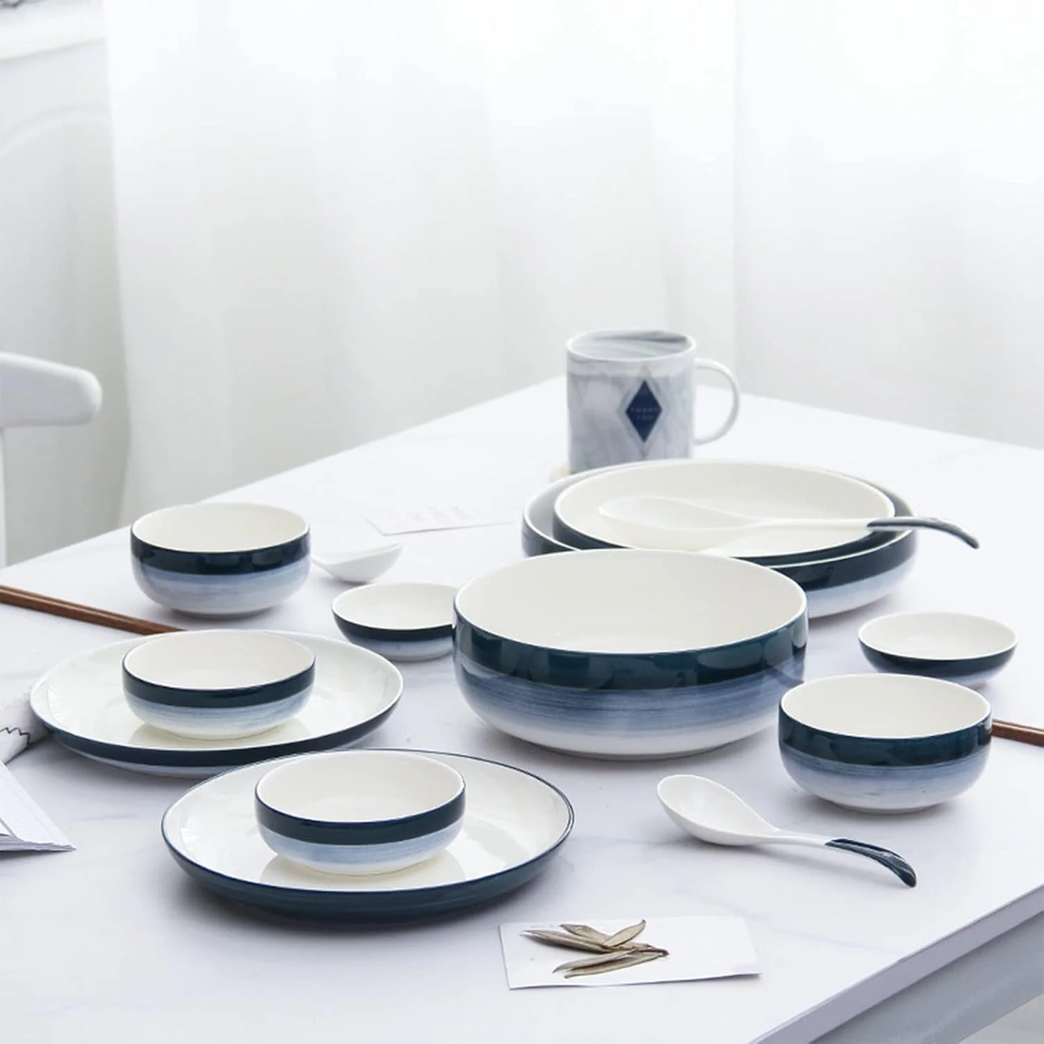 سرویس غذاخوری 20 پارچه، مجموعه ظروف غذاخوری گرد چینی - ست ترکیبی ظروف غذاخوری، ظروف سنگی، ست ظروف برای 6 نفر