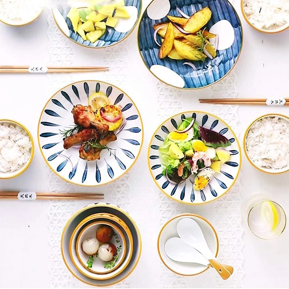 ست ظروف غذاخوری شیک، ست ظروف غذاخوری چینی، ست بشقاب و کاسه سرامیکی، ظروف سنگی لعابدار مدرن خلاقانه گرد