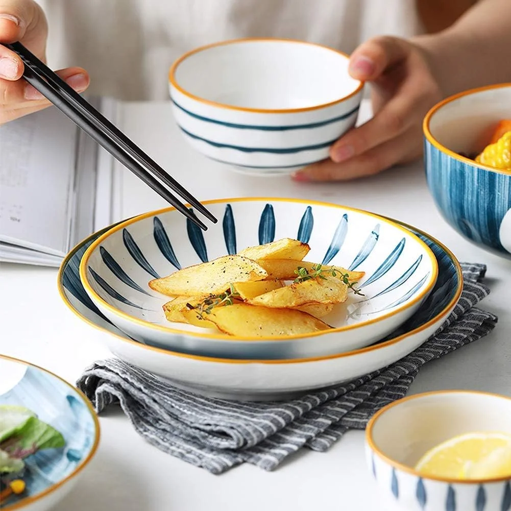 ست ظروف غذاخوری شیک، ست ظروف غذاخوری چینی، ست بشقاب و کاسه سرامیکی، ظروف سنگی لعابدار مدرن خلاقانه گرد