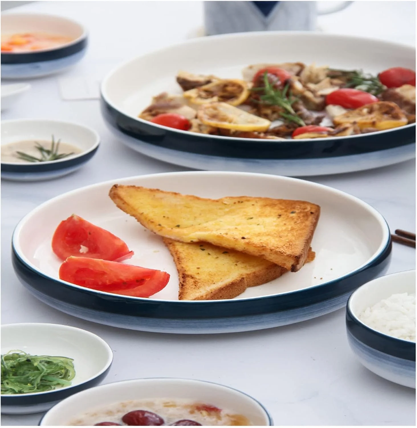 سرویس غذاخوری 20 پارچه، مجموعه ظروف غذاخوری گرد چینی - ست ترکیبی ظروف غذاخوری، ظروف سنگی، ست ظروف برای 6 نفر