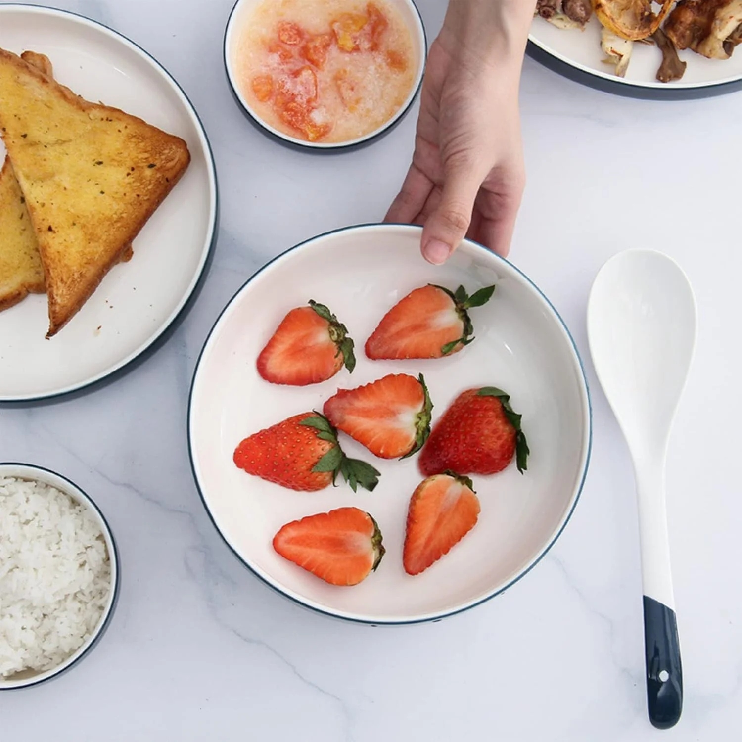 سرویس غذاخوری 20 پارچه، مجموعه ظروف غذاخوری گرد چینی - ست ترکیبی ظروف غذاخوری، ظروف سنگی، ست ظروف برای 6 نفر